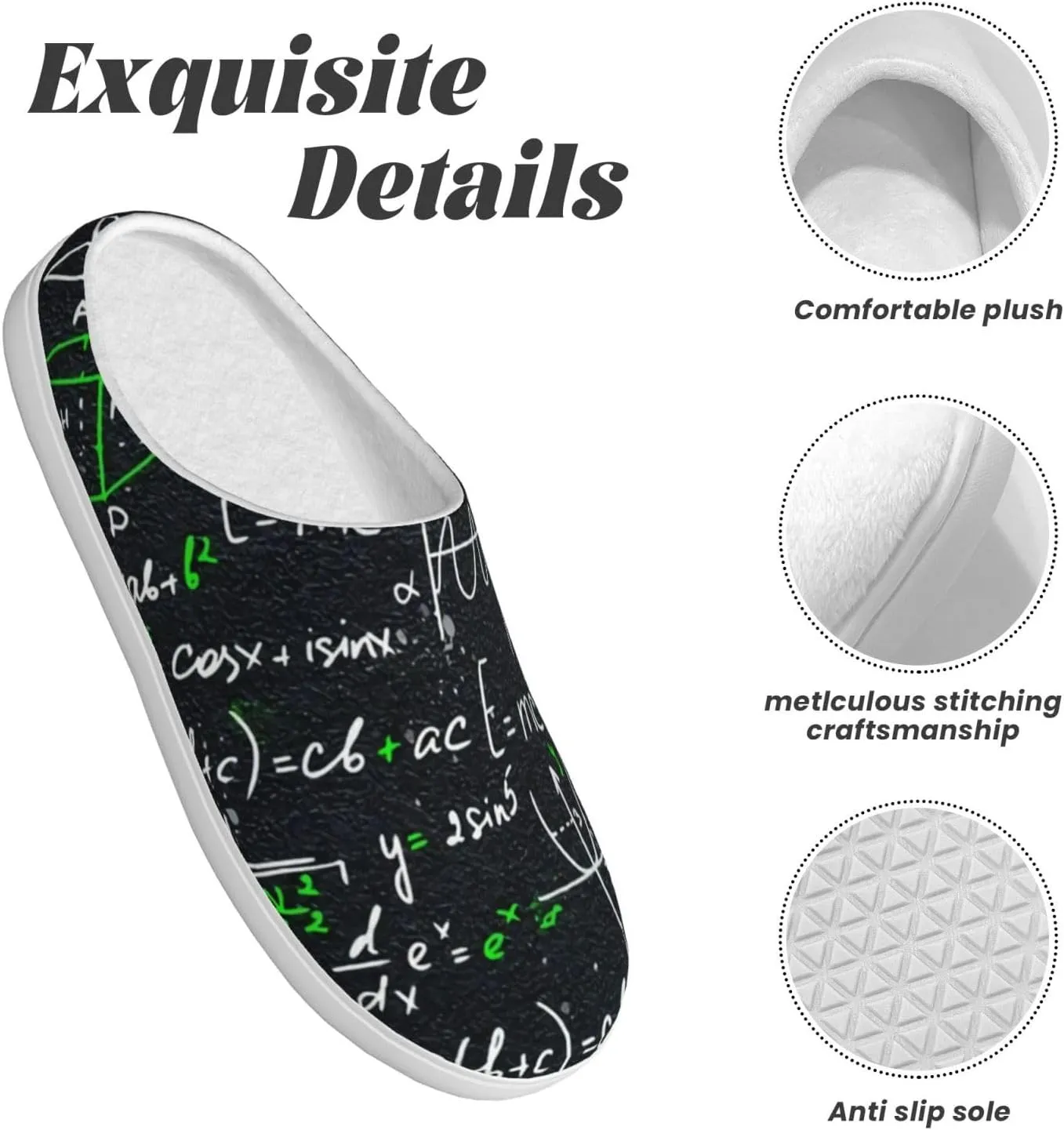 Formulas Math Mathematics Classroom Slippers Flannel Slippers TPR Cotton Slippers Non-Slip House Slippers For Women Men