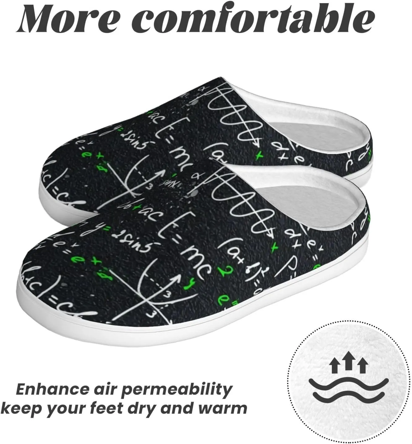 Formulas Math Mathematics Classroom Slippers Flannel Slippers TPR Cotton Slippers Non-Slip House Slippers For Women Men