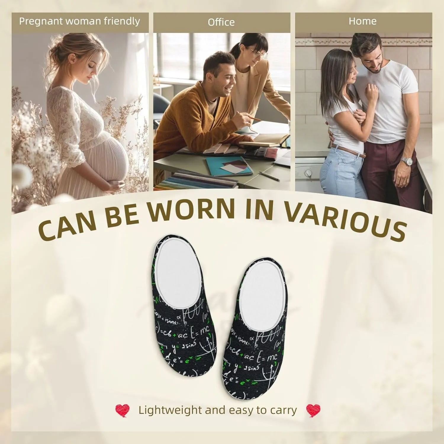 Formulas Math Mathematics Classroom Slippers Flannel Slippers TPR Cotton Slippers Non-Slip House Slippers For Women Men