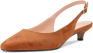 FOWT Women Pointed Toe Slip On Pumps Classic Kitten Low Heel Slingback Comfy Casual Shopping Street Travel Dress Shoes with Narrow feet Size 4-16 US