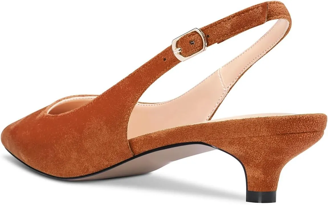 FOWT Women Pointed Toe Slip On Pumps Classic Kitten Low Heel Slingback Comfy Casual Shopping Street Travel Dress Shoes with Narrow feet Size 4-16 US