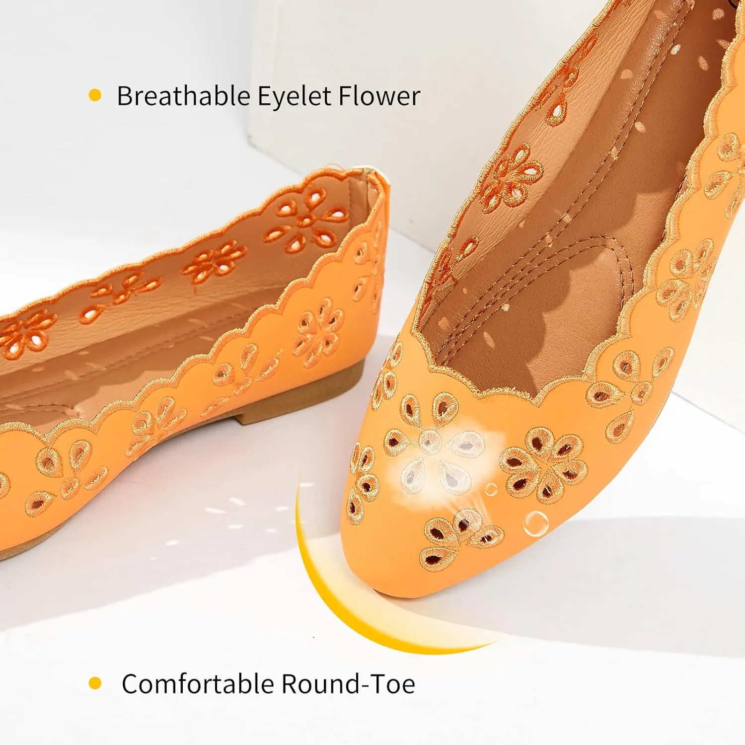 FRACORA Women's Ballet Flats Black PU Leather Dress Shoes Comfortable Round Toe Slip on Flats with Breathable Eyelets