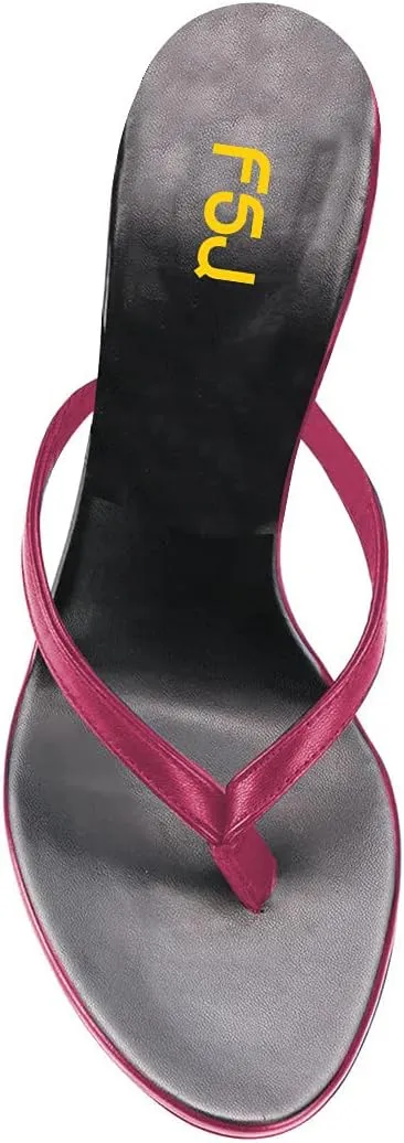 FSJ Women Fashion Thong Flip Flops Stiletto High Heels Slip On Almond Toe Casual Sandals Summer Beach Dressy Slipper Comfy Shoes