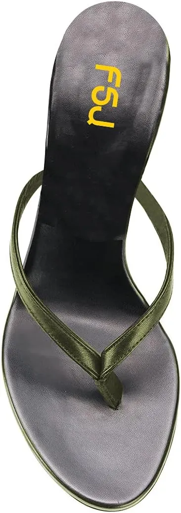 FSJ Women Fashion Thong Flip Flops Stiletto High Heels Slip On Almond Toe Casual Sandals Summer Beach Dressy Slipper Comfy Shoes
