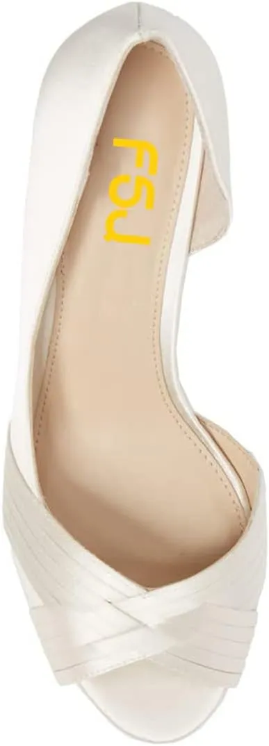 FSJ Women Low Kitten Heels Peep Toe Slip on Pumps D'Orsay Pleated Satin Sandals Evening Party Dress Comfy Office Shoes Size 4-15 US