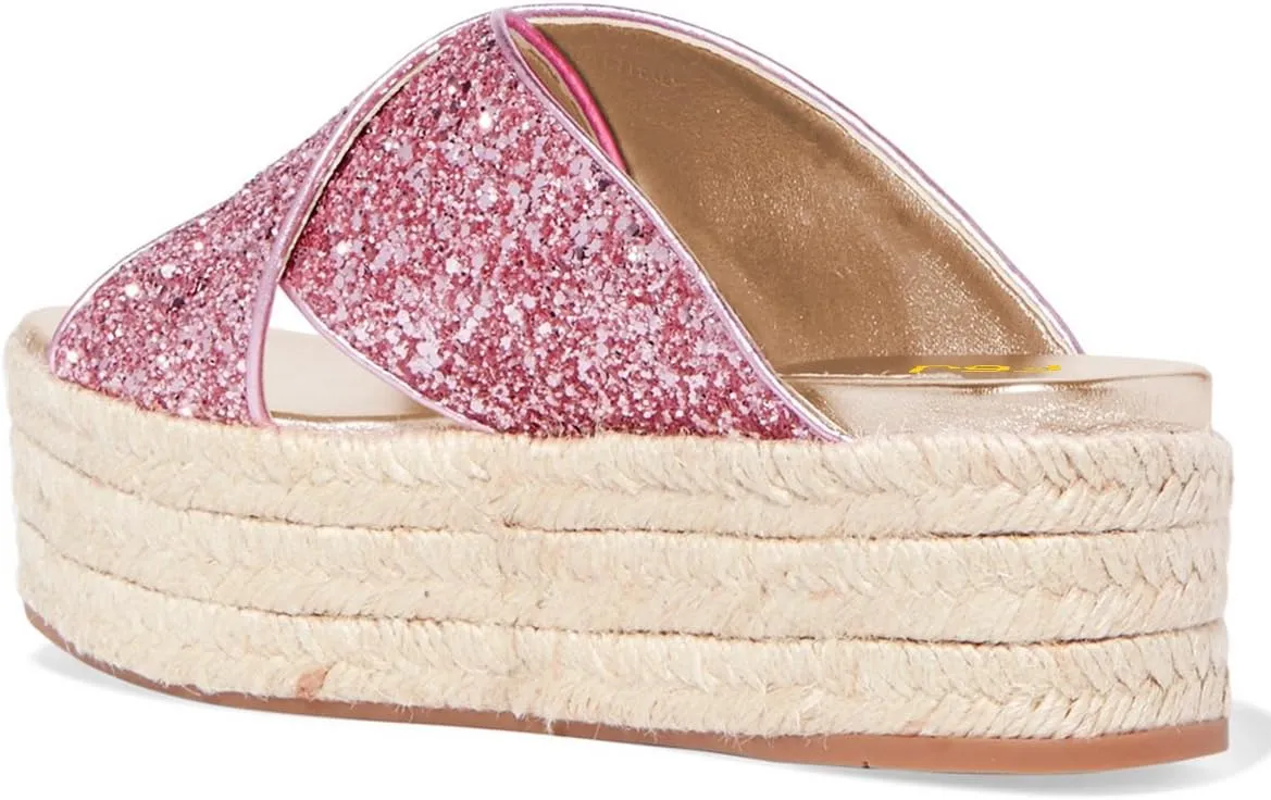 FSJ Women Mules Sandals Comfy Platform Wedge Heels Peep Toe Slip On Sexy Office Shoes Size 4-15 M US