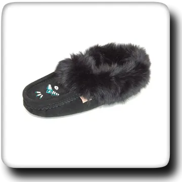 Fur trimmed Suede Indoor Moccasin Black #653L