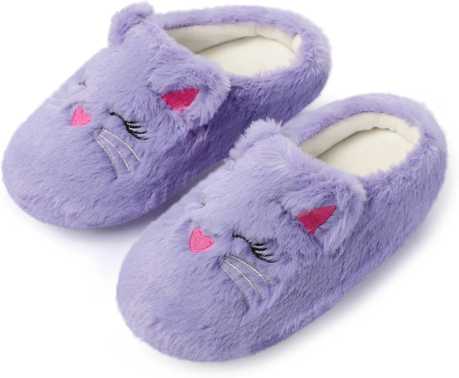 Fuzzy Cat Slippers for Girls, Funny Animal House Shoes with Soft Memory Foam, Comfy Plush Warm Slip-on Slippers
