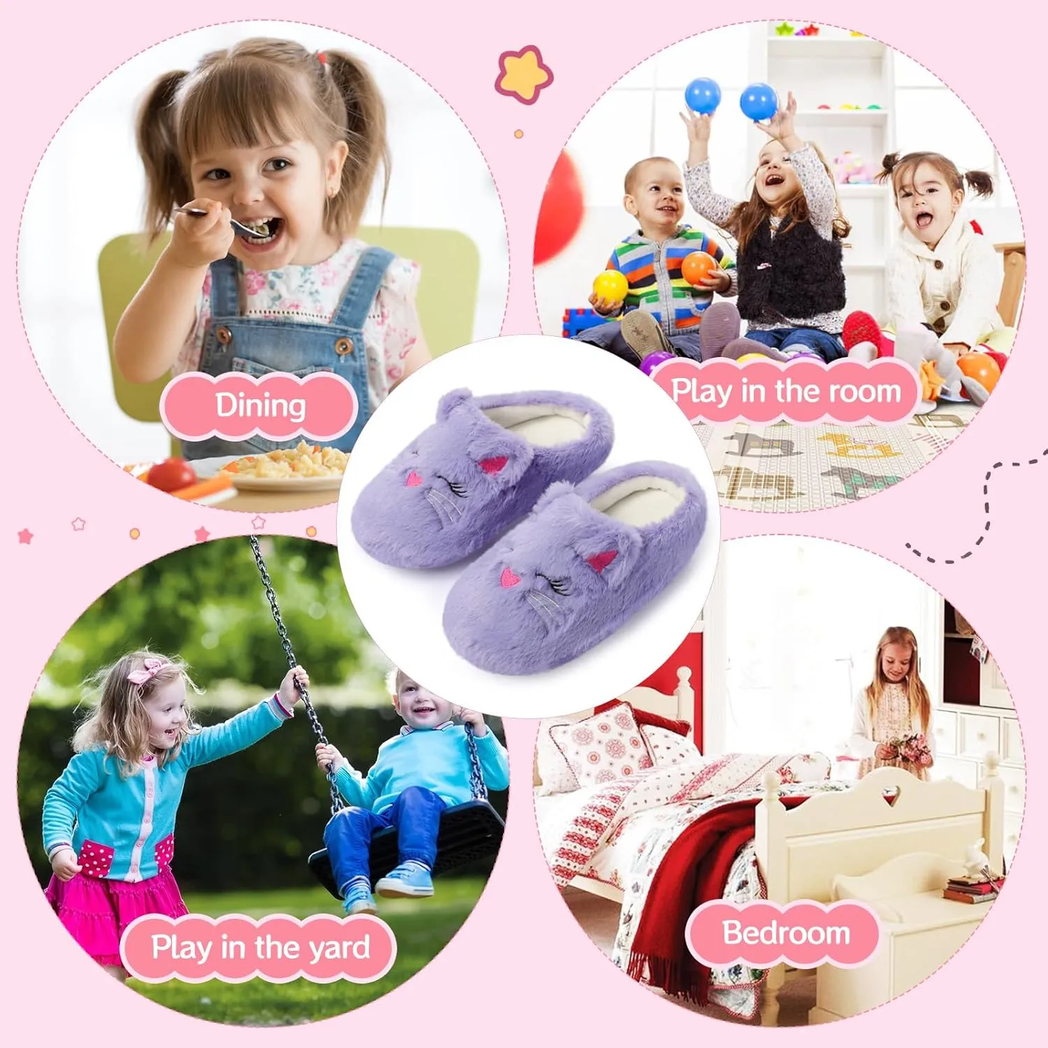 Fuzzy Cat Slippers for Girls, Funny Animal House Shoes with Soft Memory Foam, Comfy Plush Warm Slip-on Slippers