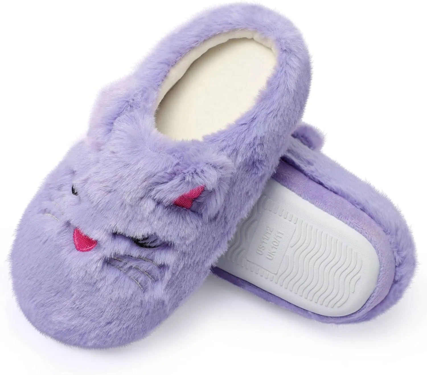 Fuzzy Cat Slippers for Girls, Funny Animal House Shoes with Soft Memory Foam, Comfy Plush Warm Slip-on Slippers