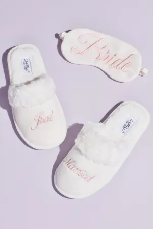 Fuzzy Just Married Slippers and Sleep Mask Set