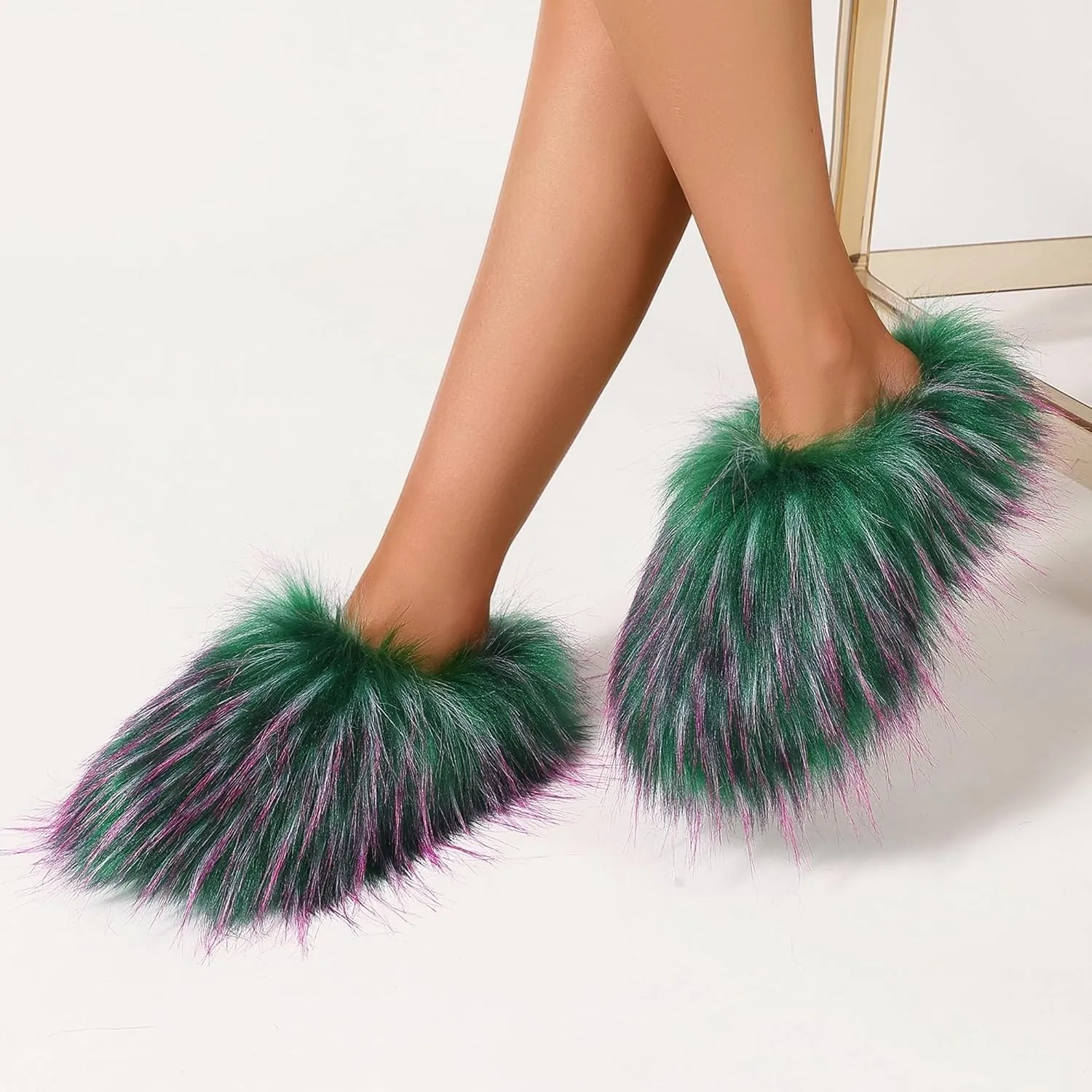 Fuzzy Slippers for Women Fluffy Slippers Cute Furry Indoor House Cozy Fur Sliders for Bride Plush Warm Soft Close Toe Comfy Padded Bridesmaid