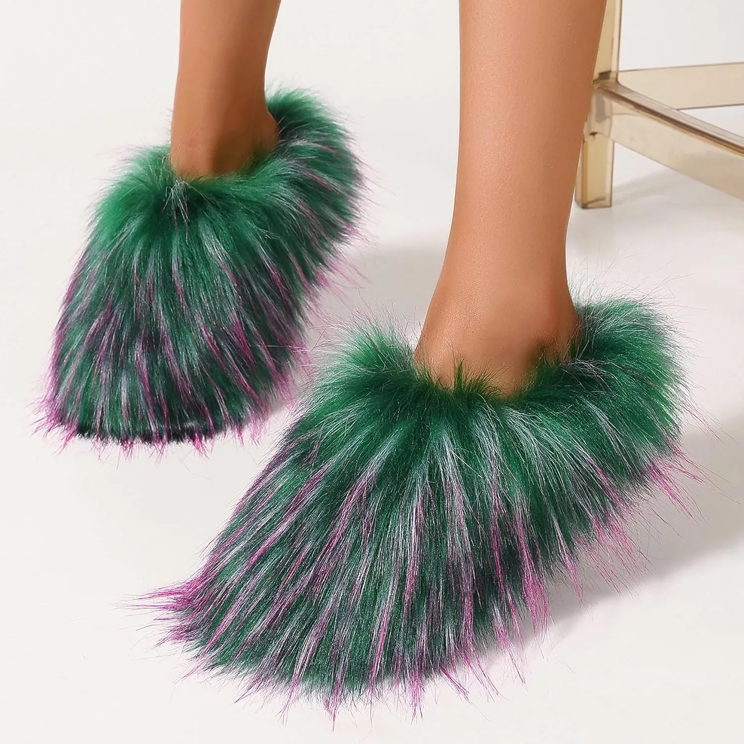 Fuzzy Slippers for Women Fluffy Slippers Cute Furry Indoor House Cozy Fur Sliders for Bride Plush Warm Soft Close Toe Comfy Padded Bridesmaid