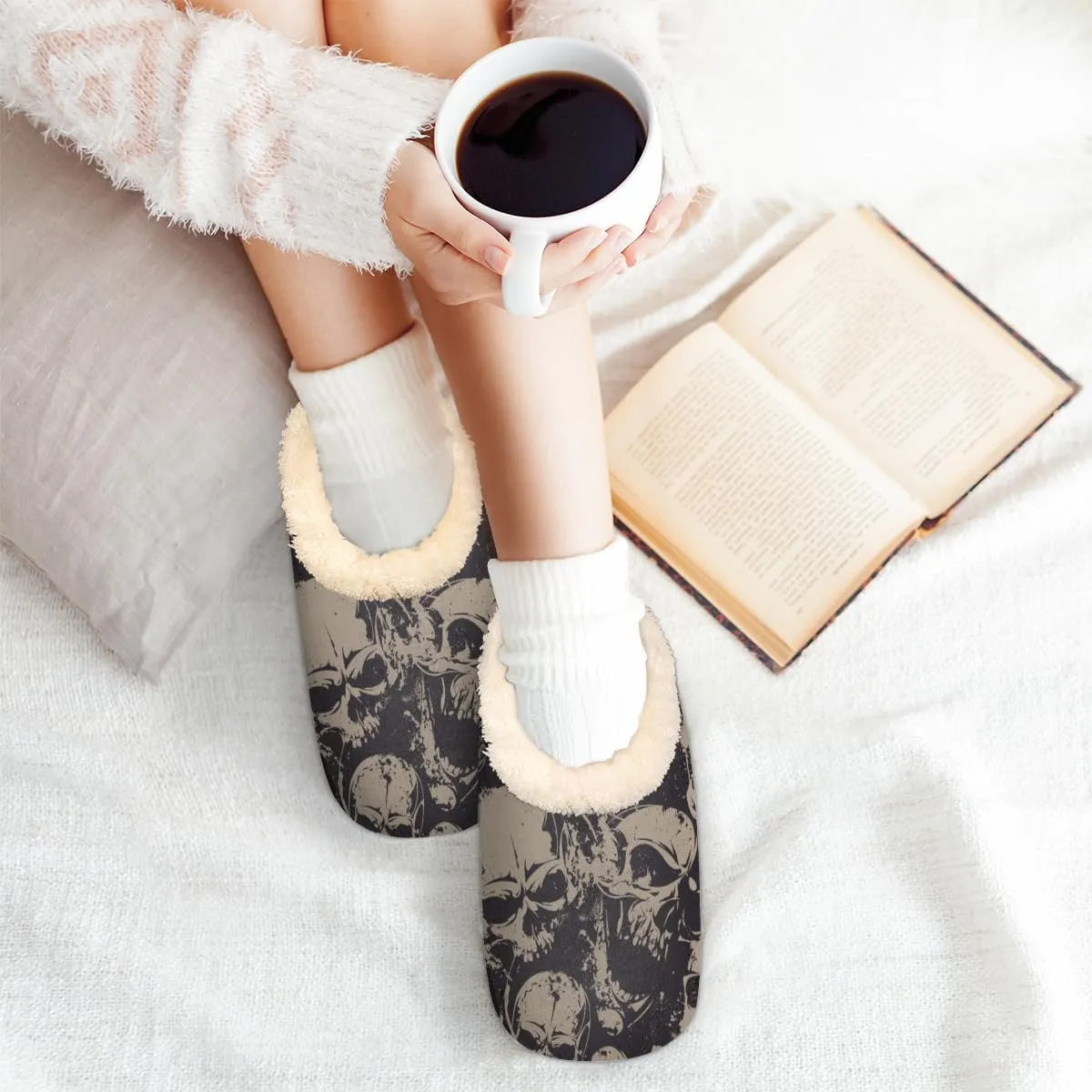 Geometric Cactus Floral Slippers for Women， Soft Cozy Warm Fuzzy Memory Foam House Slippers， Non Slip Closed Back Winter Comfy Plush Ladies House Shoes for Indoor Bedroom