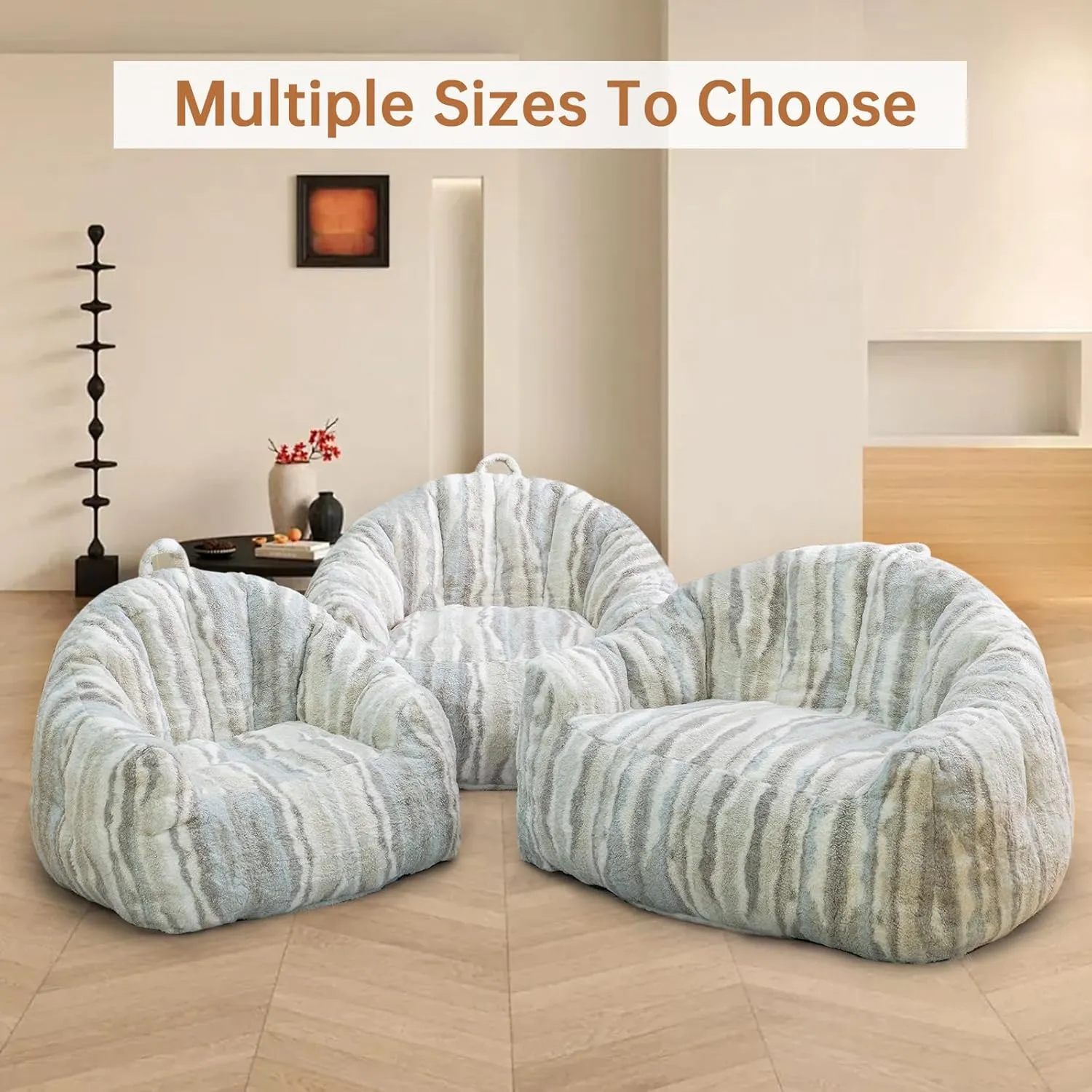 Giant Bean Bag Chair for Adults,Oversized Bean Bag Couch with Filler,Faux Fur Floor Sofa with Handle & Pocket,Accent Sofa Lounge Chair for Gaming, Reading, Grey