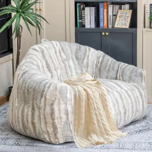 Giant Bean Bag Chair for Adults,Oversized Bean Bag Couch with Filler,Faux Fur Floor Sofa with Handle & Pocket,Accent Sofa Lounge Chair for Gaming, Reading, Grey
