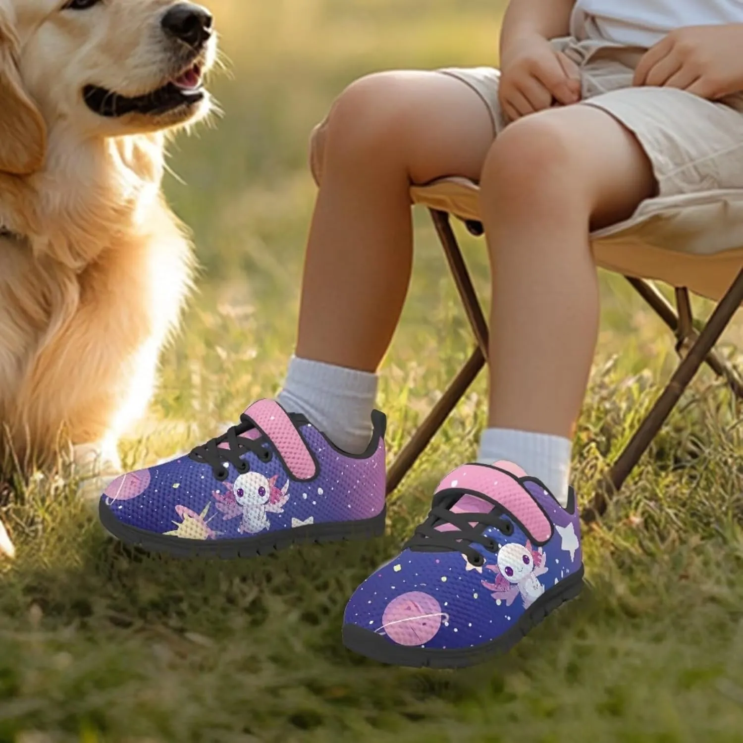 Girls Running Shoes with Hook and Loop Cute Print Kids Tennis Shoes for Outdoor Activities