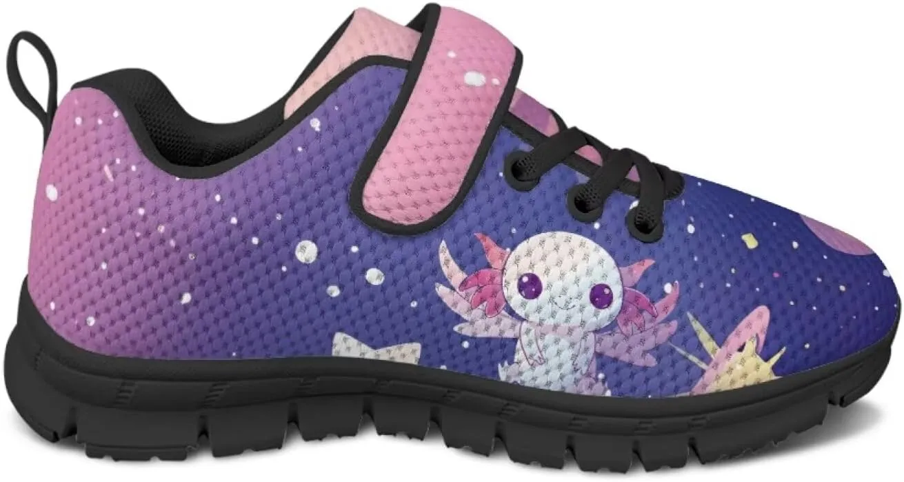 Girls Running Shoes with Hook and Loop Cute Print Kids Tennis Shoes for Outdoor Activities