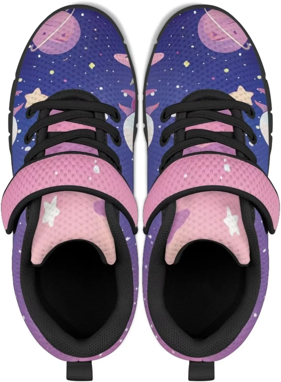 Girls Running Shoes with Hook and Loop Cute Print Kids Tennis Shoes for Outdoor Activities