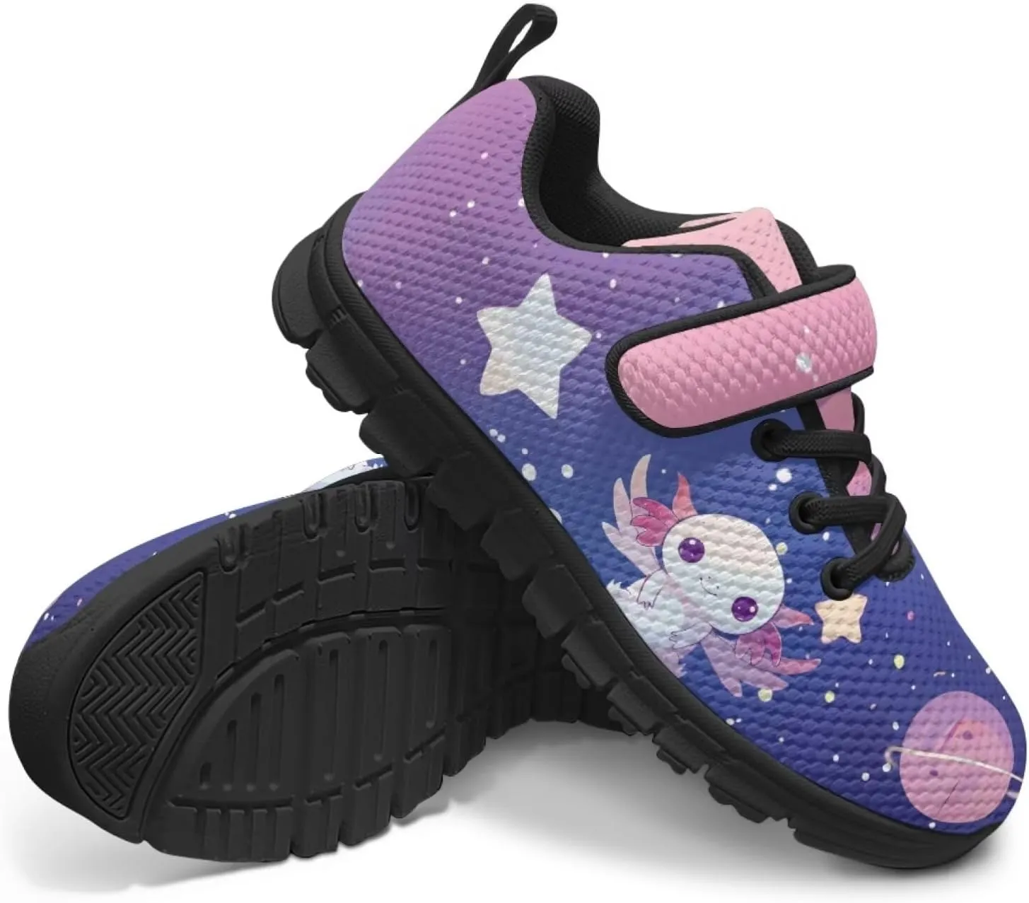 Girls Running Shoes with Hook and Loop Cute Print Kids Tennis Shoes for Outdoor Activities