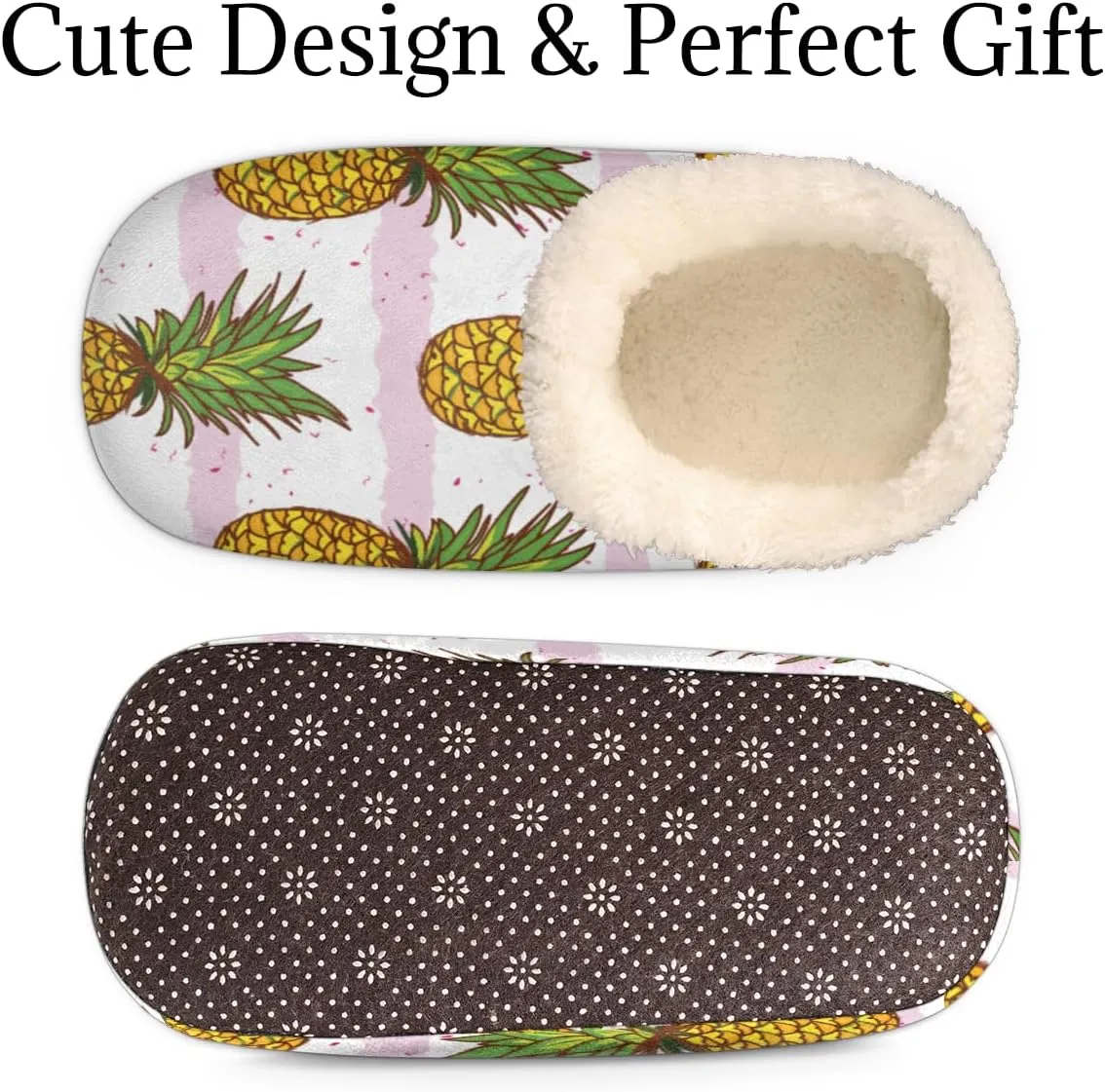 Golden Pineapple House Slippers for Women/Men, Non-Slip House Slipper Socks, Plush Lined Slippers Shoes for Boys Girls Teens Indoor Bedroom (Pink Stripes Fruit)