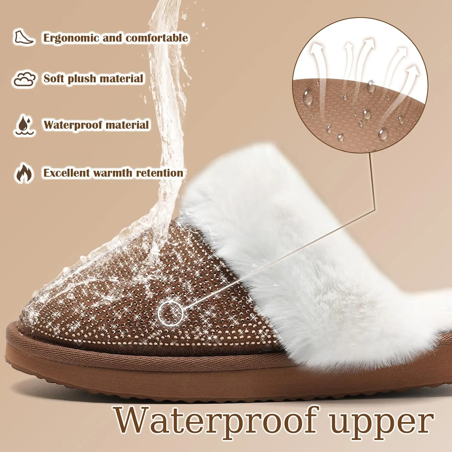 Guyarns Fuzzy House Slippers for Women,Memory Foam Womens Slippers Indoor and Outdoor Non-Slip Faux Fur Comfy Winter House Shoes