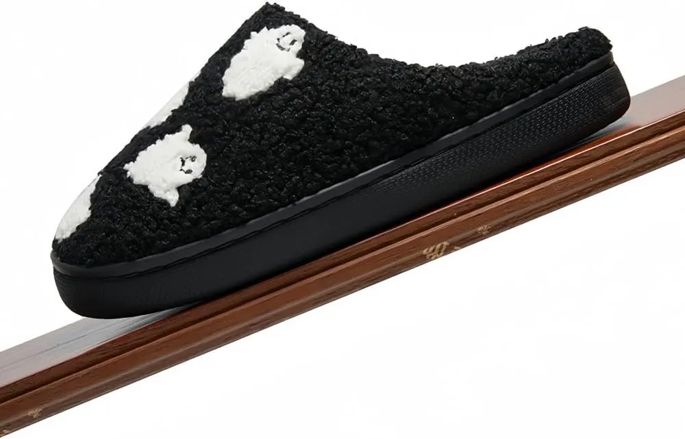 Halloween Slippers for Women Retro Soft Cozy Comfy Plush Lightweight Ghost Face Slip-on Indoor Outdoor Scream Slip on Anti-Skid Sole Christmas House Shoes
