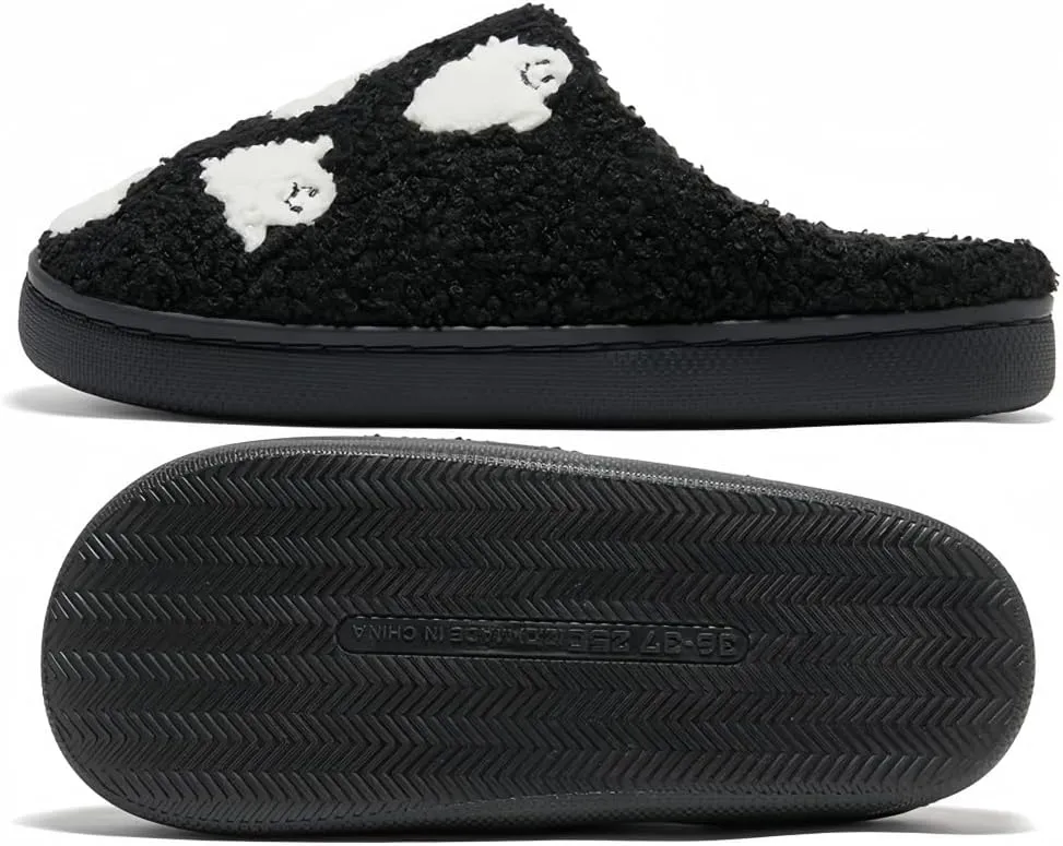 Halloween Slippers for Women Retro Soft Cozy Comfy Plush Lightweight Ghost Face Slip-on Indoor Outdoor Scream Slip on Anti-Skid Sole Christmas House Shoes