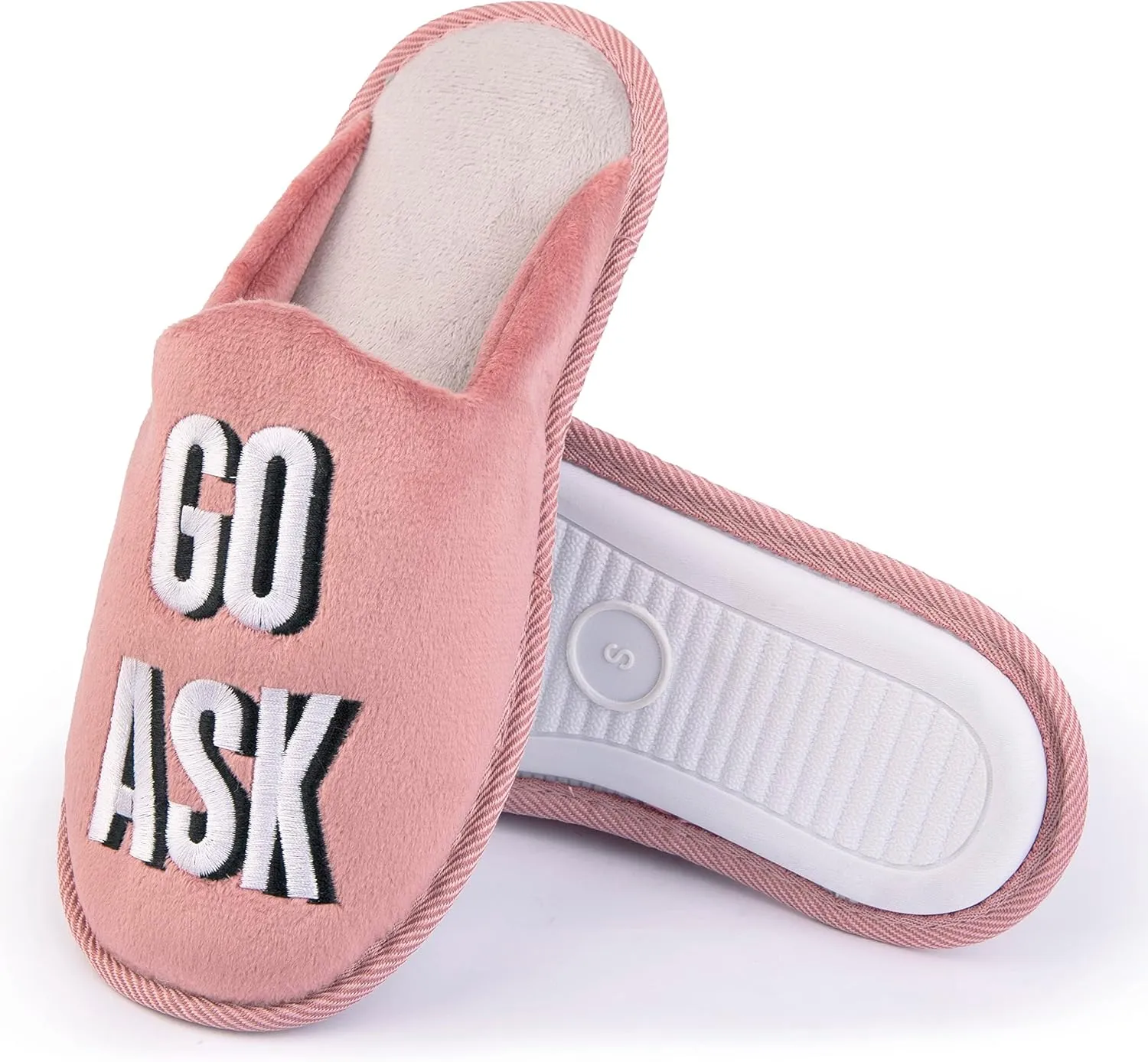 Handcraft Staycation NYC Ladies Funny Quote Scuff Slipper, Plush Non Slip House Slippers for Women, Comfy Soft Sole Bedroom Shoes