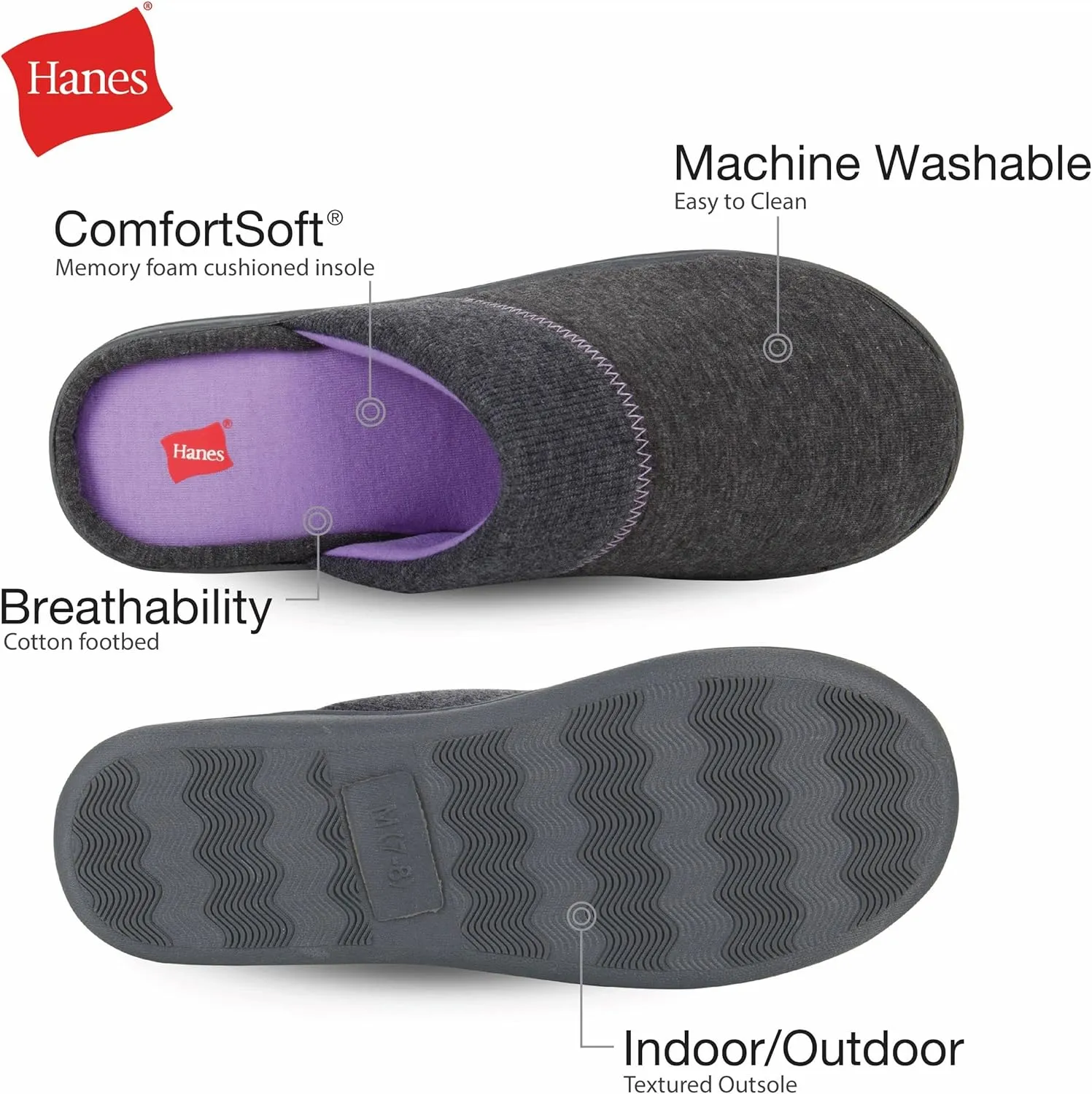Hanes womens Comfort Cotton on Scuff With Memory Foam and Anti-skid Sole Slipper