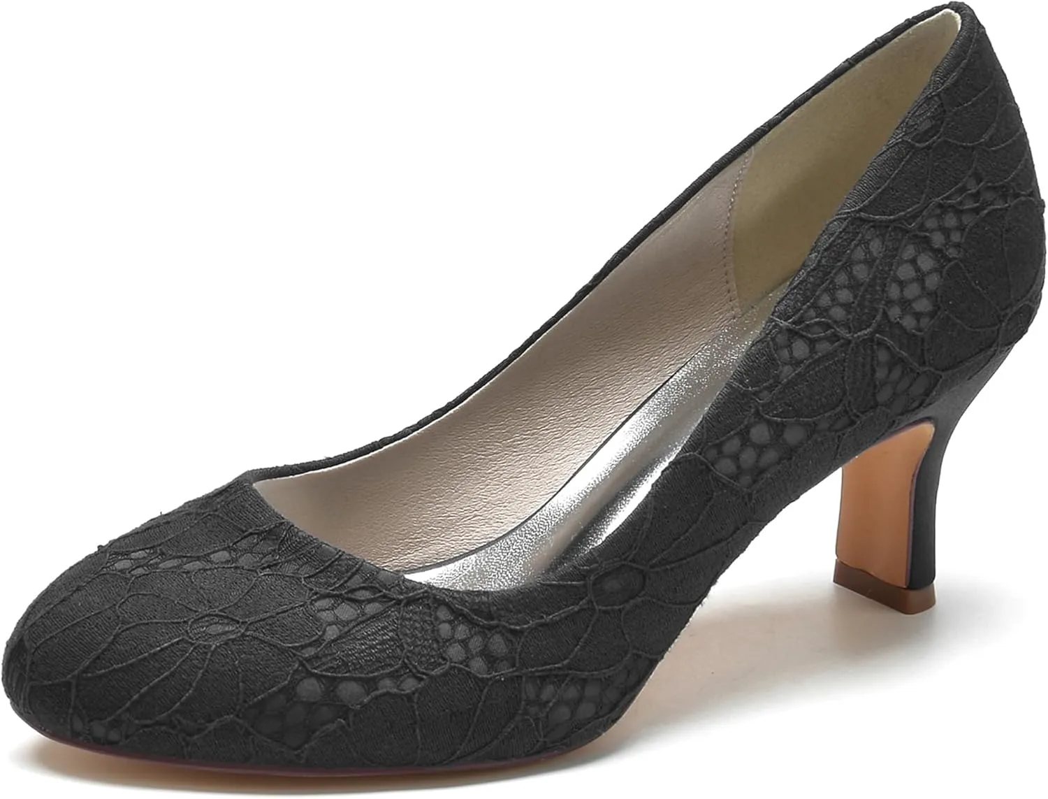 Hanfike Low Heel Shoes for Wedding Bridal Slip-on Lace Formal Party Evening Pumps JY151