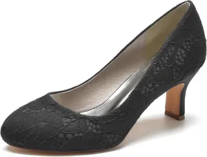 Hanfike Low Heel Shoes for Wedding Bridal Slip-on Lace Formal Party Evening Pumps JY151