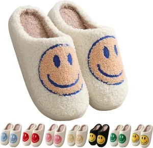 Happy Face Slippers Retro Cozy Comfy Plush Warm Slip-on Slippers Winter Soft Fuzzy Indoor House Shoes with Memory Foam for Men Women…