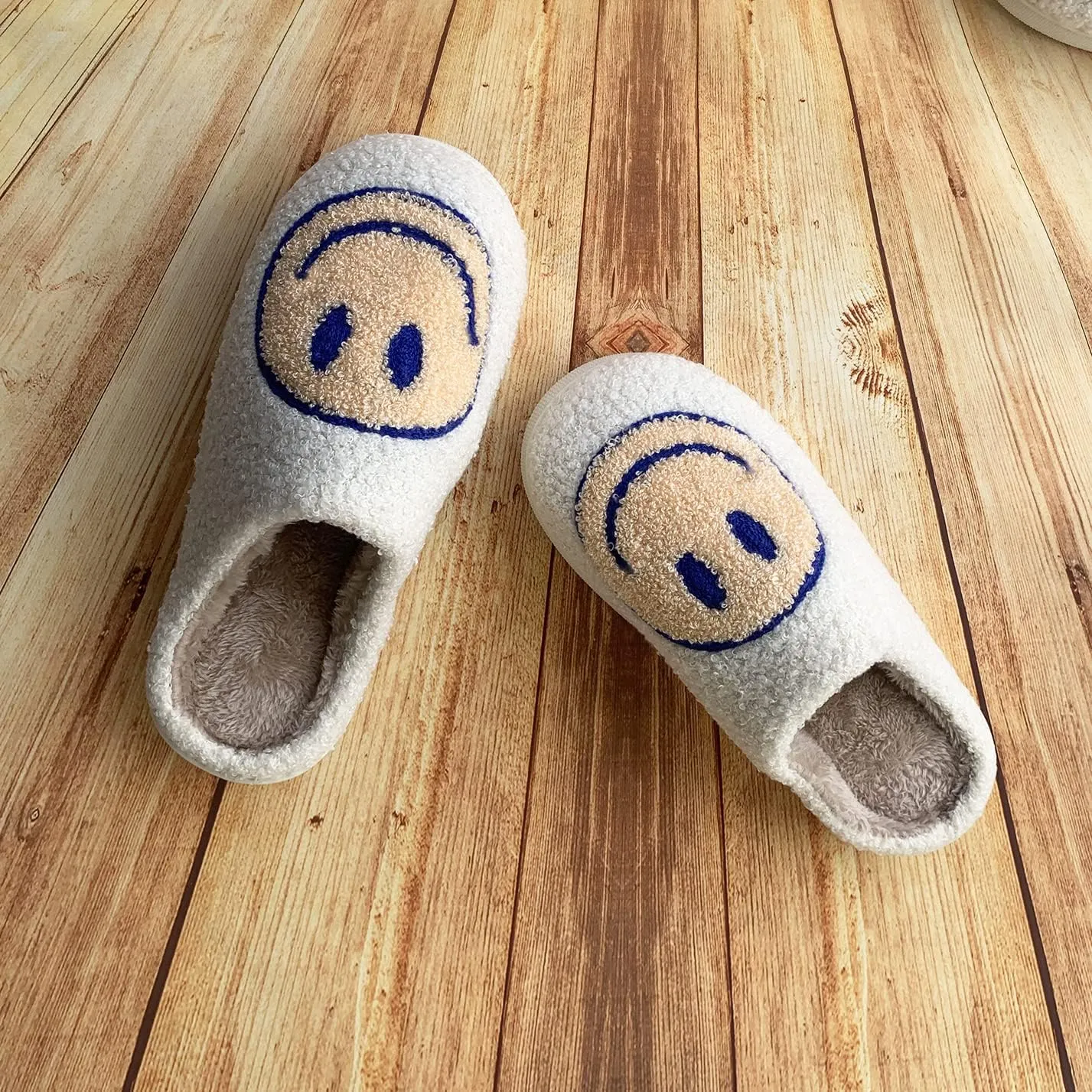 Happy Face Slippers Retro Cozy Comfy Plush Warm Slip-on Slippers Winter Soft Fuzzy Indoor House Shoes with Memory Foam for Men Women…