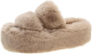 Harssidanzar Womens Fuzzy Comfy Faux Fur House Slippers Shoes,Furry Slides,Slip On Slipper For Women's KL505US