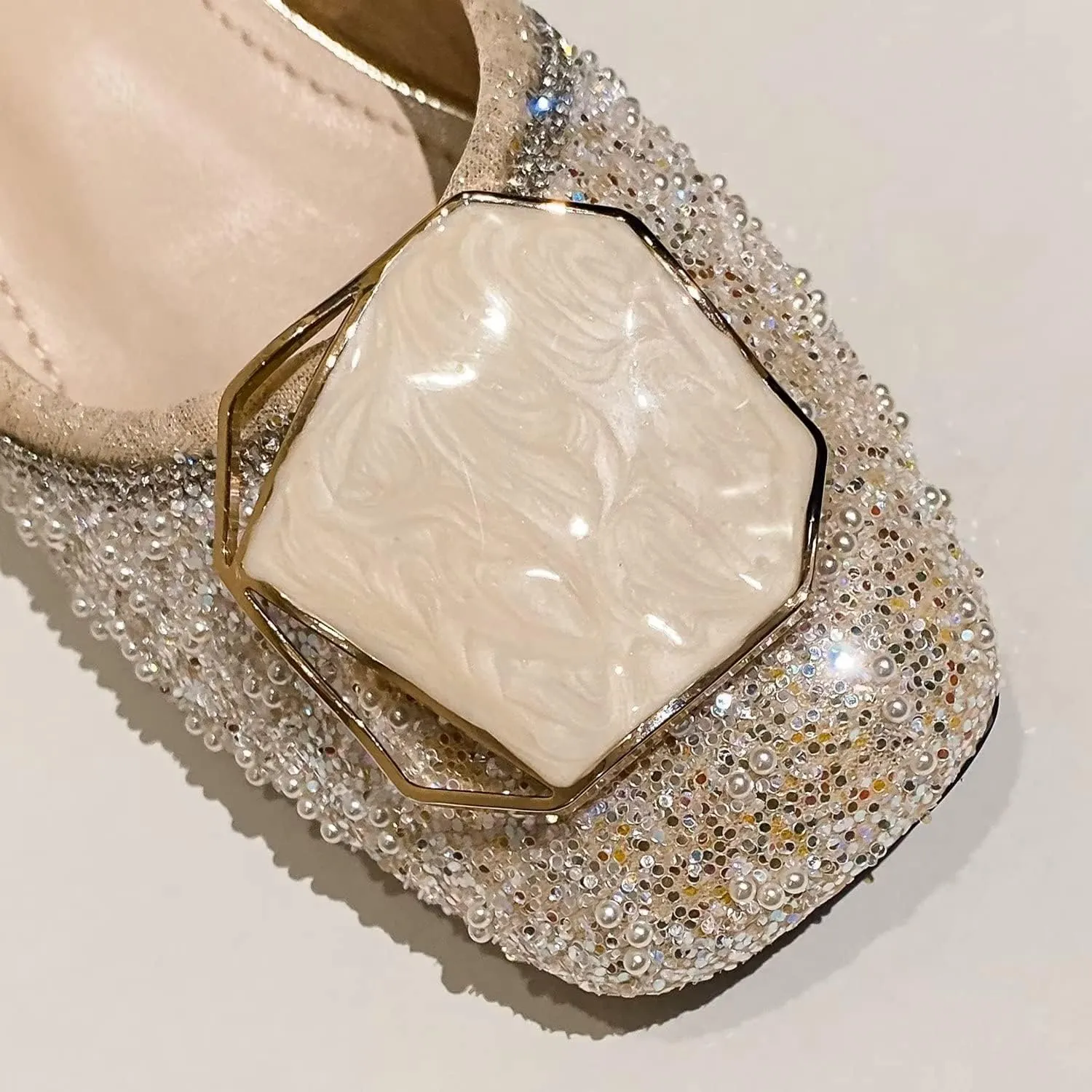 Hee grand Women's Round Toe Heeled Pumps Chunky High Heels Comfort Slip On Work Heels Sequins Dress Shoes Wide Feet Big Size