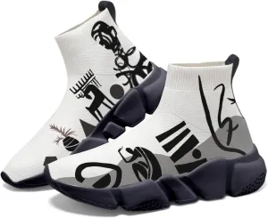 Hetios Mens Walking Shoes Graffiti Sneakers Running Shoes Sock Shoes Lightweight Comfy Breathable Multicolor