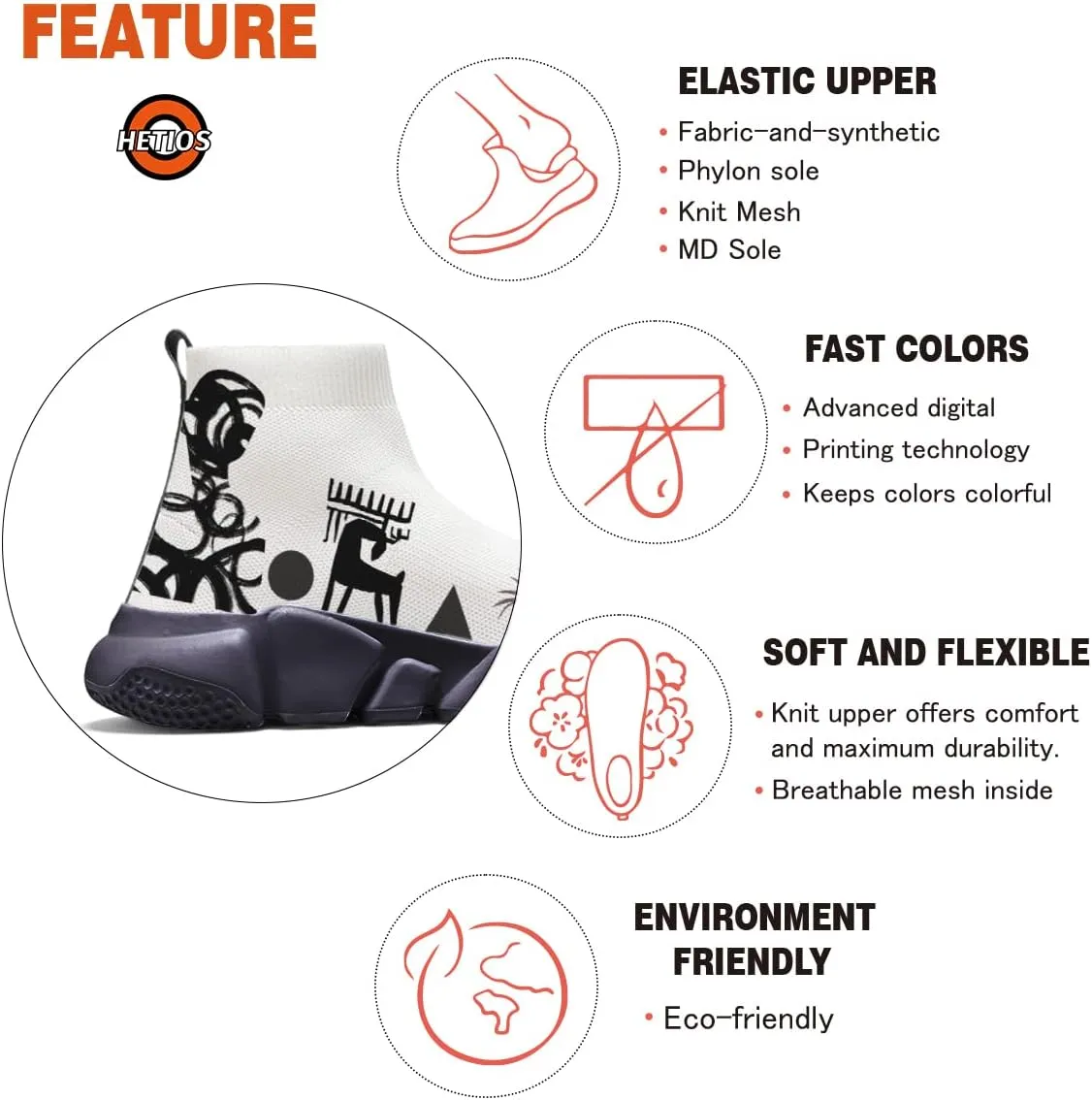 Hetios Mens Walking Shoes Graffiti Sneakers Running Shoes Sock Shoes Lightweight Comfy Breathable Multicolor