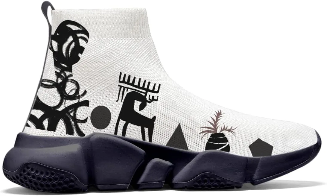 Hetios Mens Walking Shoes Graffiti Sneakers Running Shoes Sock Shoes Lightweight Comfy Breathable Multicolor