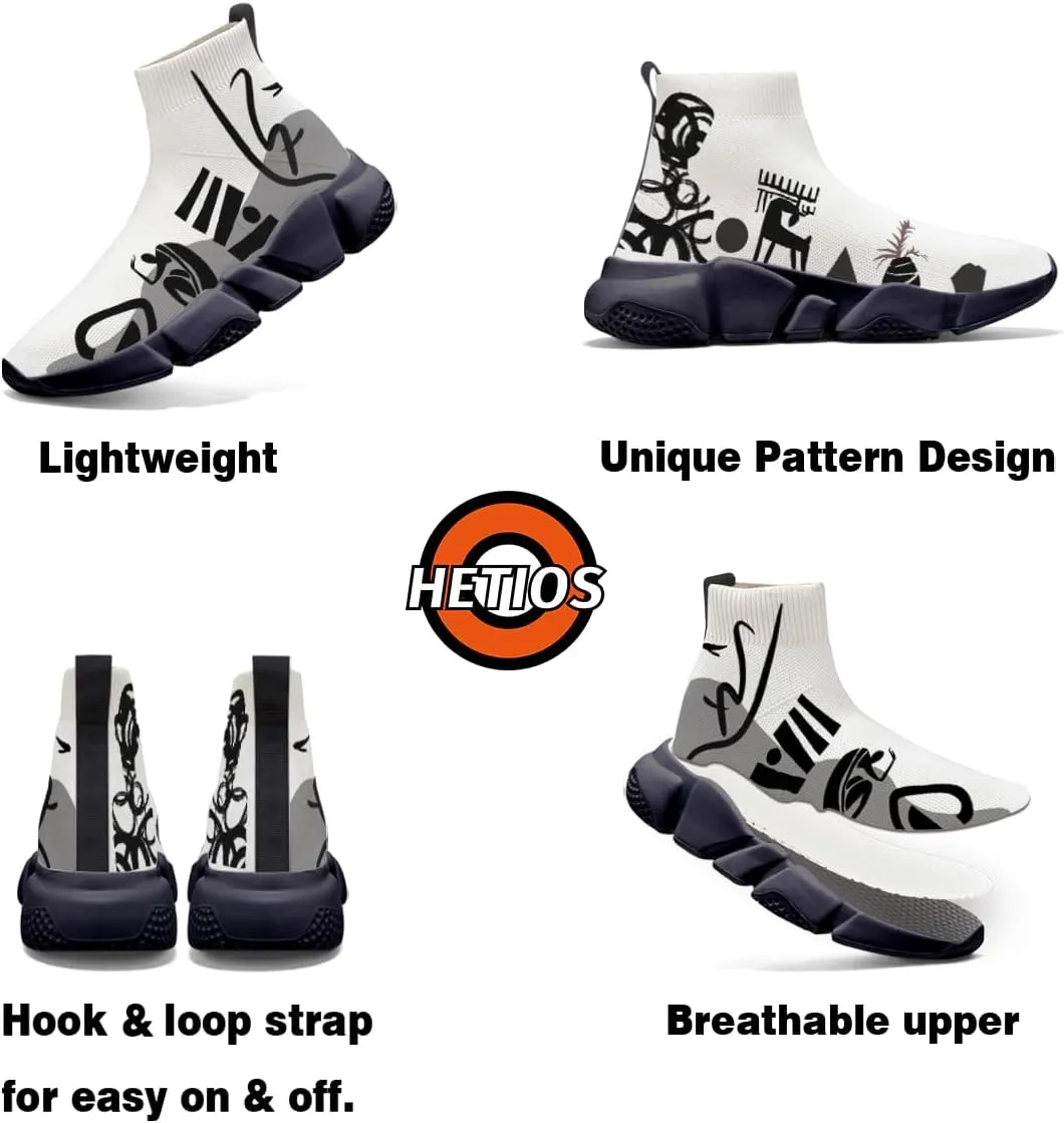 Hetios Mens Walking Shoes Graffiti Sneakers Running Shoes Sock Shoes Lightweight Comfy Breathable Multicolor