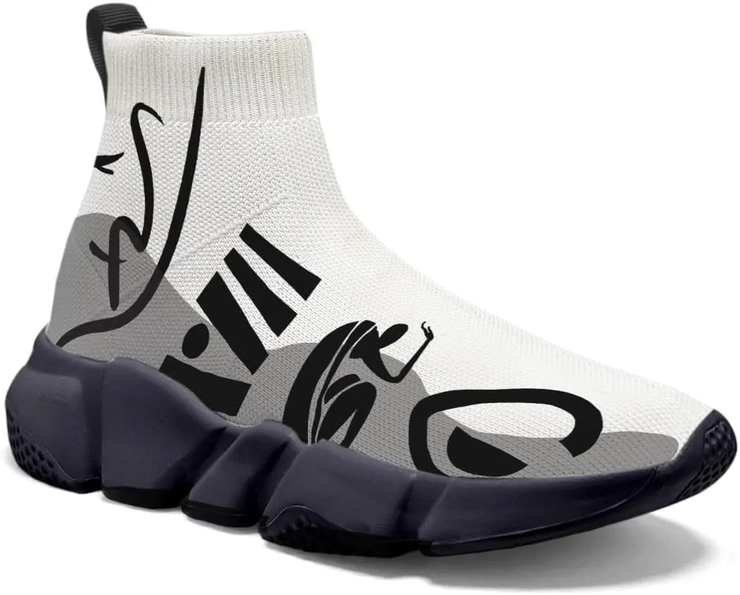 Hetios Mens Walking Shoes Graffiti Sneakers Running Shoes Sock Shoes Lightweight Comfy Breathable Multicolor
