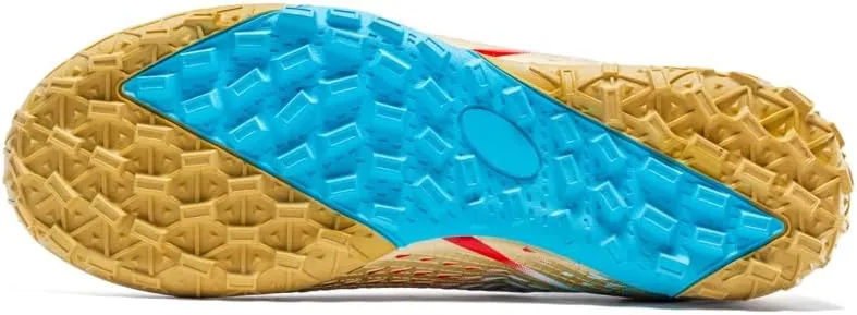 High Top Soccer Cleats, Professional Training Shoes, Non-Slip Rubber Sole, Water Resistant, Breathable Mesh Lining, Turquoise/Orange