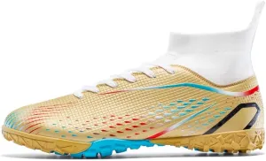 High Top Soccer Cleats, Professional Training Shoes, Non-Slip Rubber Sole, Water Resistant, Breathable Mesh Lining, Turquoise/Orange