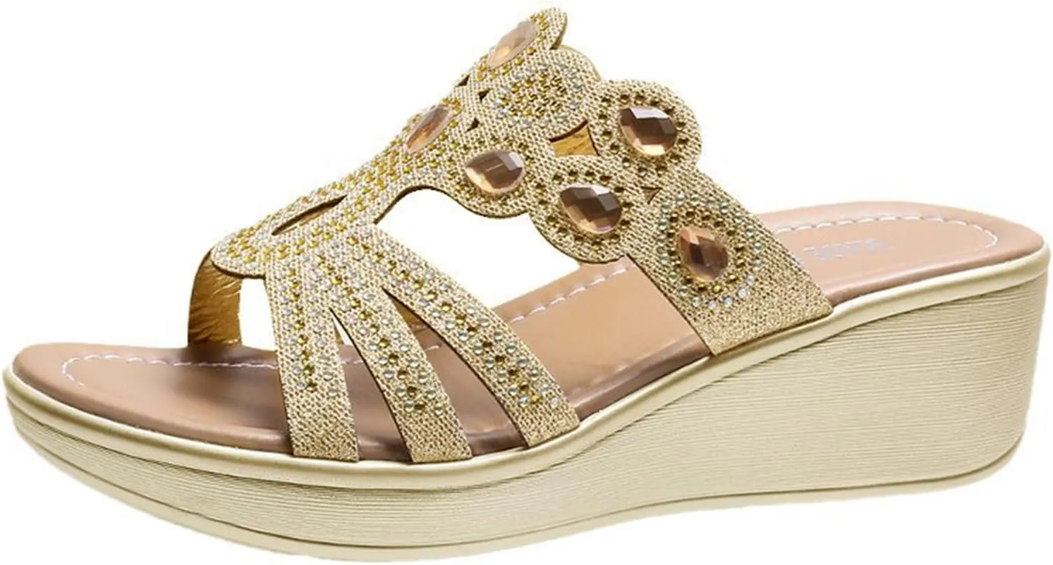 Home Slippers for Women Indoor Summer Wedge Sandals Women Fashion Slip On Wedge Platform Shoes Open Toe Slippers