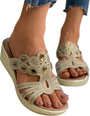 Home Slippers for Women Indoor Summer Wedge Sandals Women Fashion Slip On Wedge Platform Shoes Open Toe Slippers