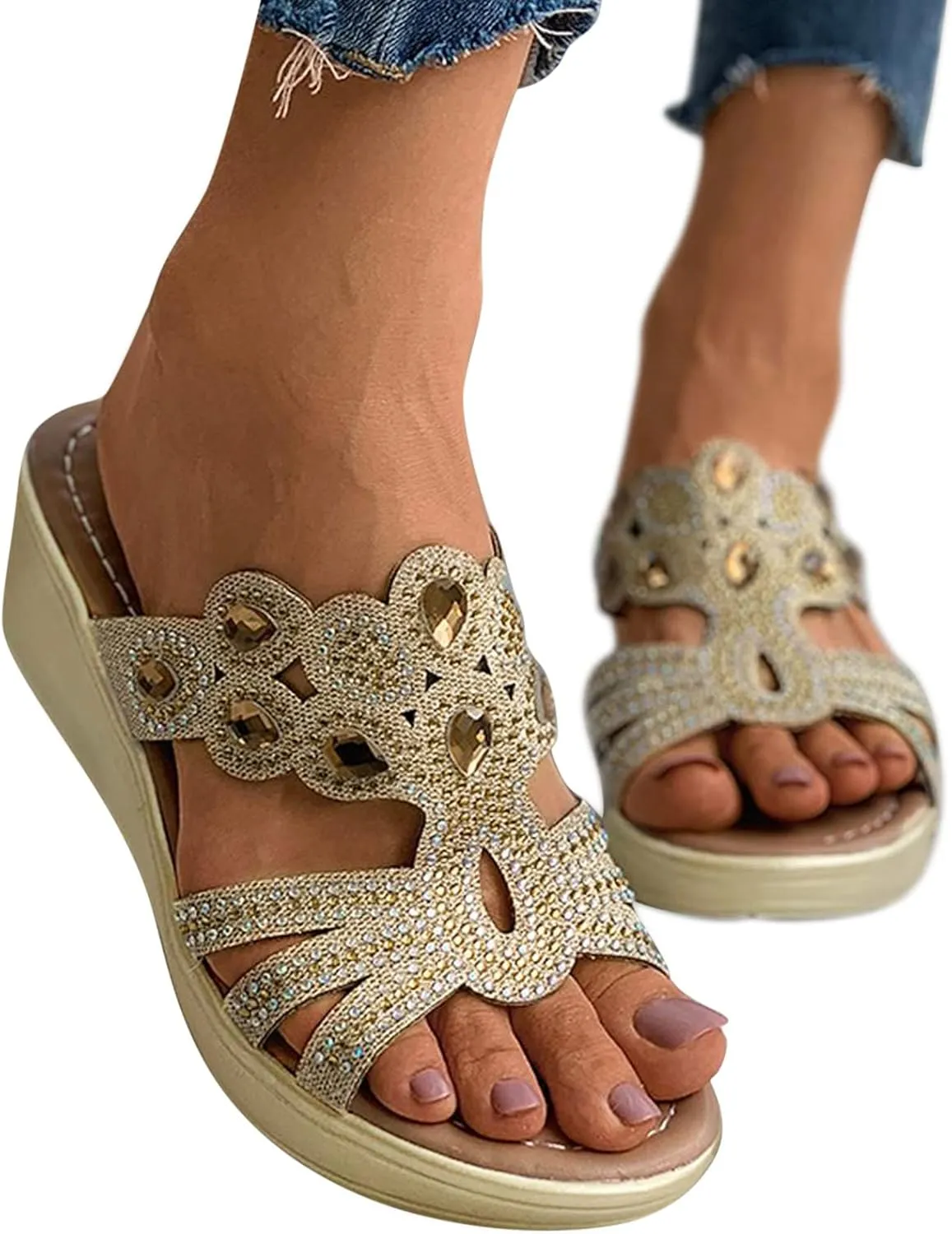 Home Slippers for Women Indoor Summer Wedge Sandals Women Fashion Slip On Wedge Platform Shoes Open Toe Slippers