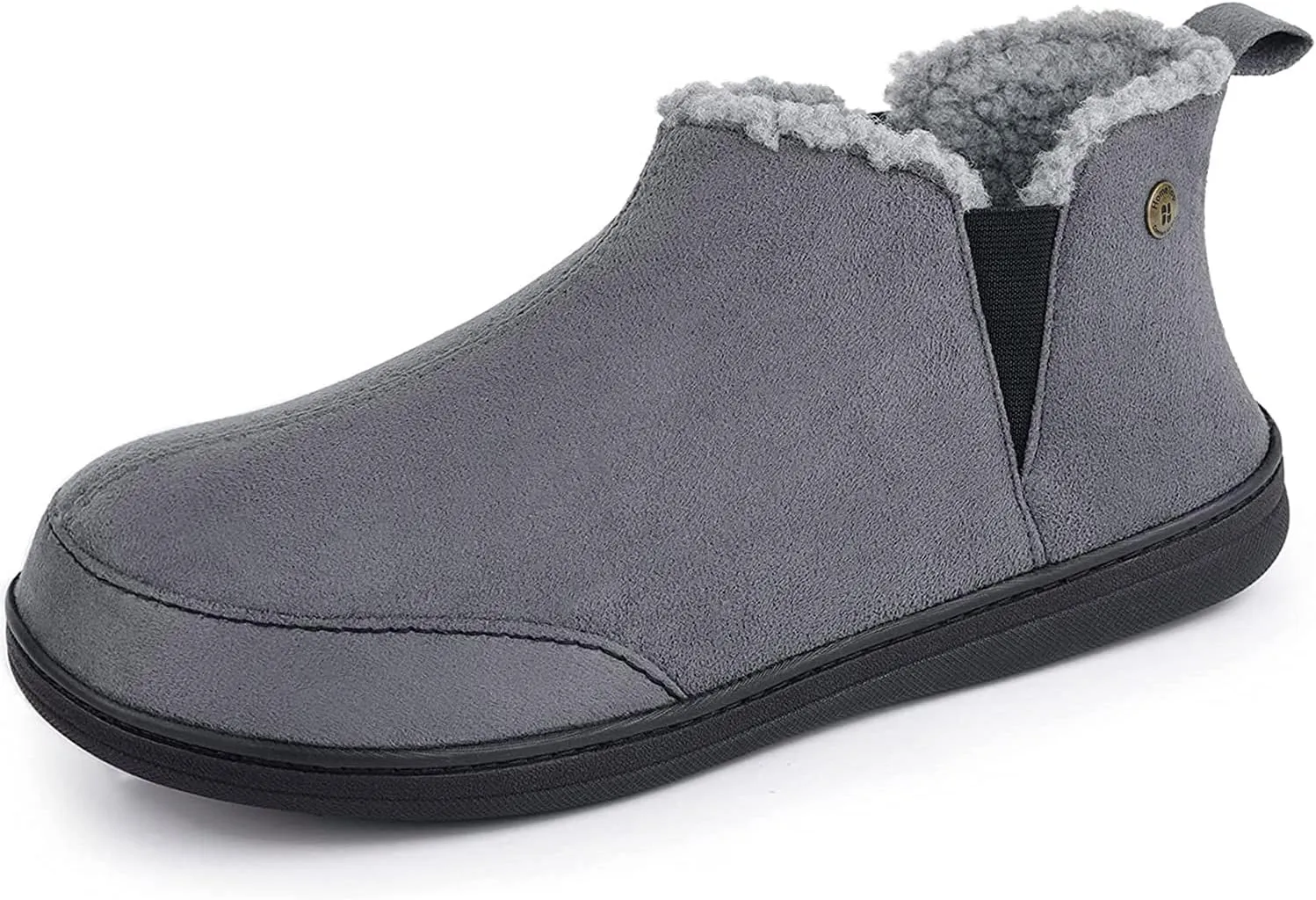HomeTop Men's Bootie Slippers Comfy Warm Soft Non-slip Indoor Memory Foam House Shoes with Elastic Gores