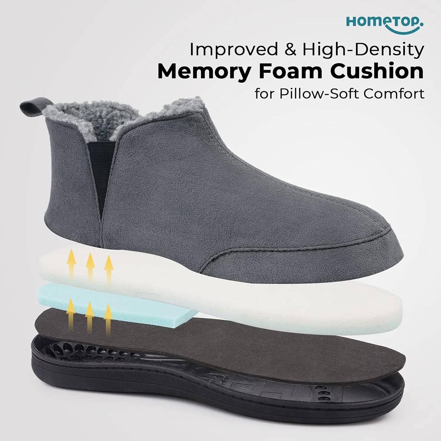 HomeTop Men's Bootie Slippers Comfy Warm Soft Non-slip Indoor Memory Foam House Shoes with Elastic Gores