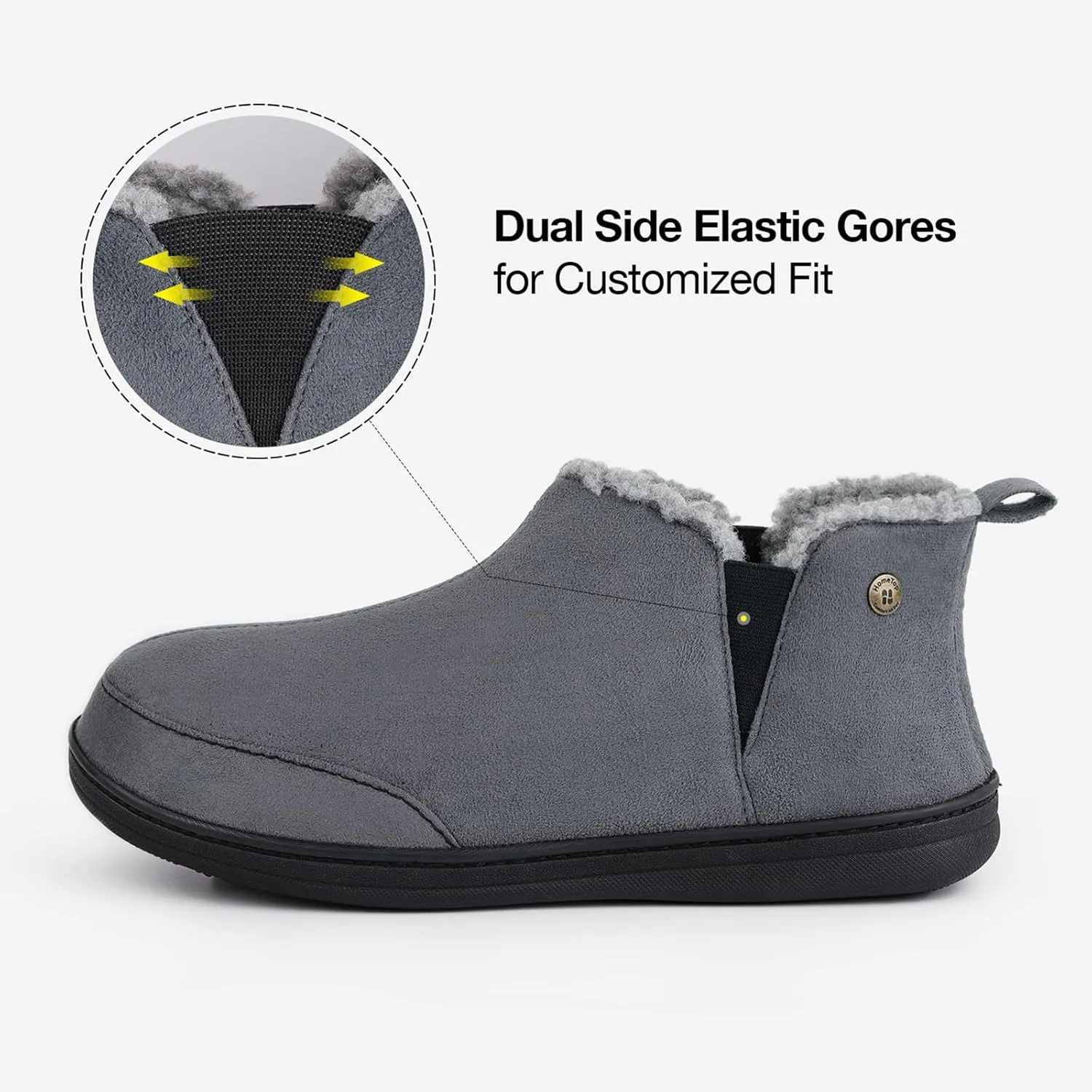 HomeTop Men's Bootie Slippers Comfy Warm Soft Non-slip Indoor Memory Foam House Shoes with Elastic Gores