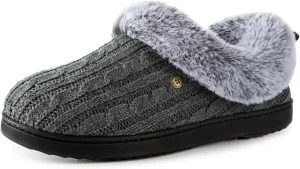 HomeTop Women's Cable Knit Slippers Breathable Warm Comfy Non-slip Indoor Outdoor House Shoes with Fuzzy Collar